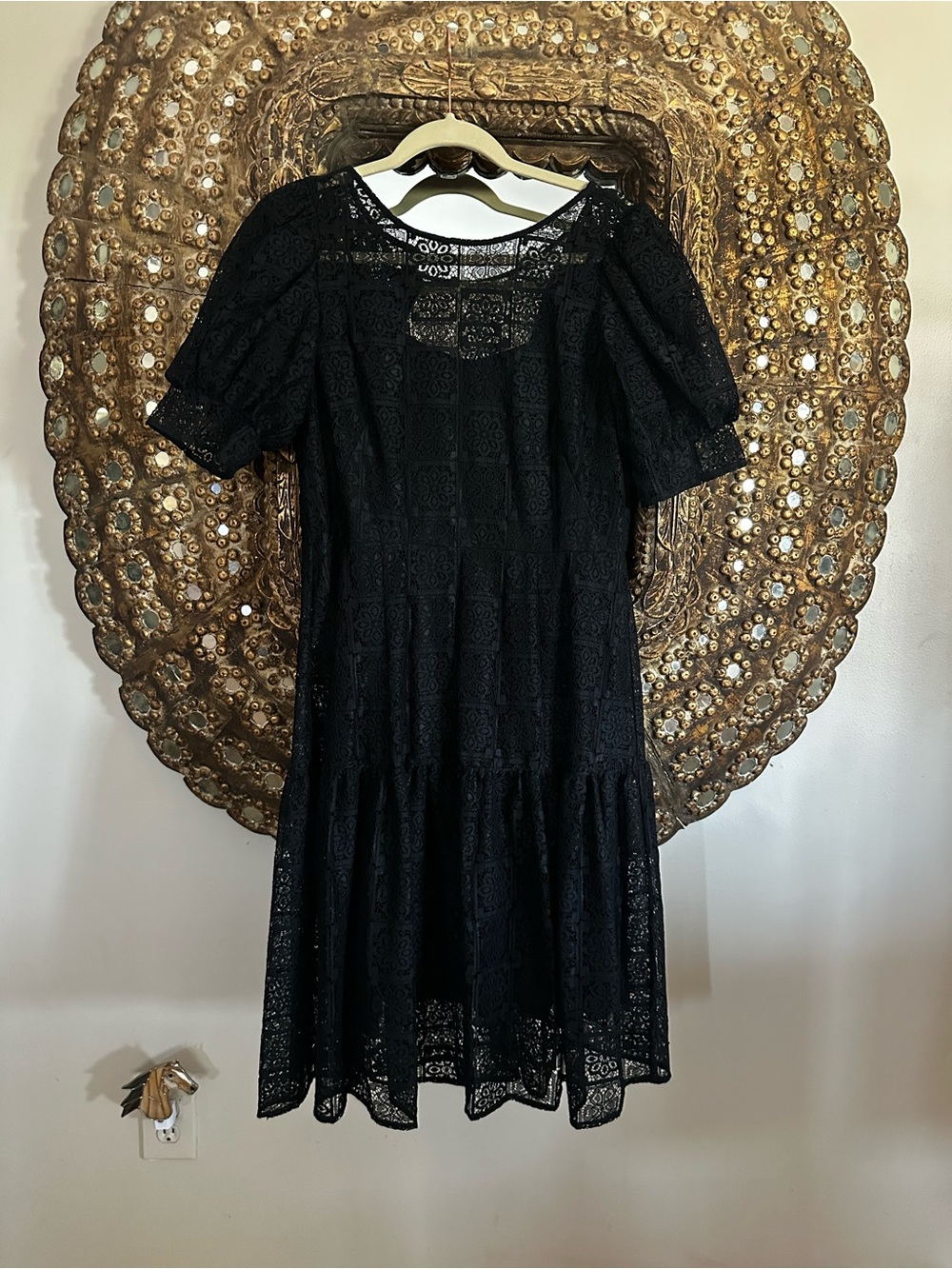Calvin Klein Dark Navy Lace Short Sleeve Dress - Women's 6